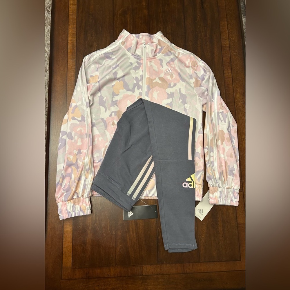 Adidas Pastel‎ Camo Jacket and Gray Leggings